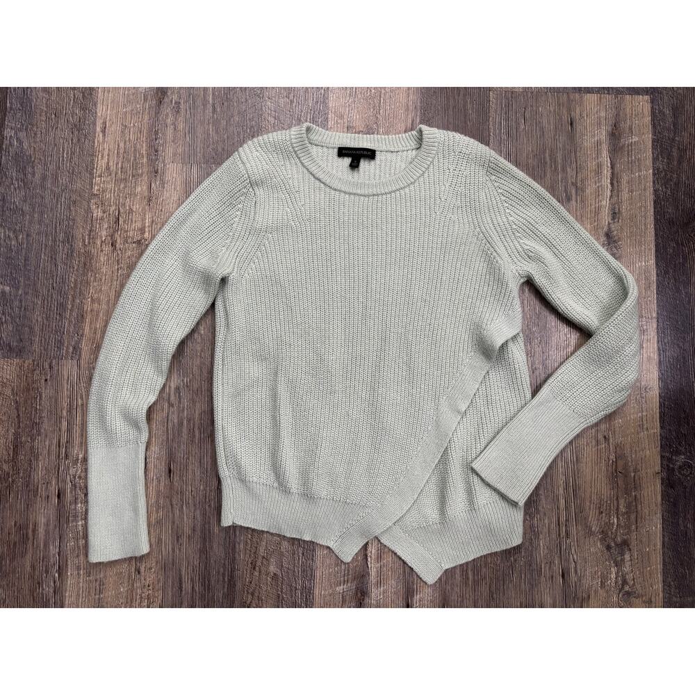 Banana Republic Womens Shaker Knit Sweater Mint Green Crossover Hem Small